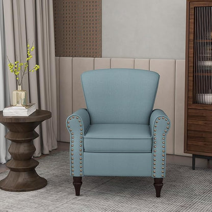 Accent Chair, Upholstered Armchair with High Resilience Sponge & Wood Legs, Mid-Century Modern Comfy Single Sofa Reading Chairs for Living Room, Bedroom (Blue, Set of 1)