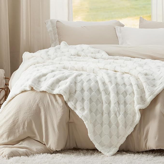 Bedsure GentleSoft White Throw Blanket for Couch - Checkered Fleece Blankets Gifts for Women Men Girls, Cute Soft Cozy Throw for Bedroom Home Decor Gifts, 50x60 Inches
