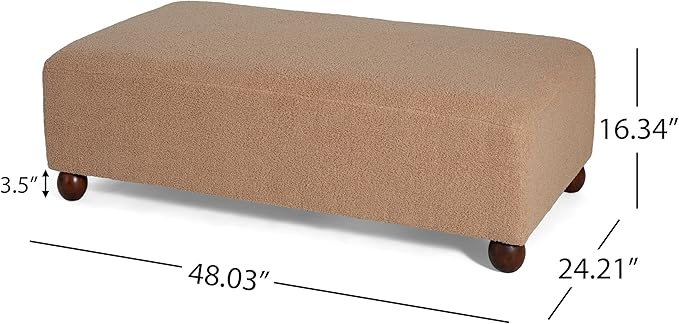 Christopher Knight Home Rika 48" Comfy Boucle Upholstered Bedroom Bench, Ottoman Bench with Rounded Wooden Legs, Spacious Seating, Long Footstool for Living Room, Entryway Bench, Tan Brown