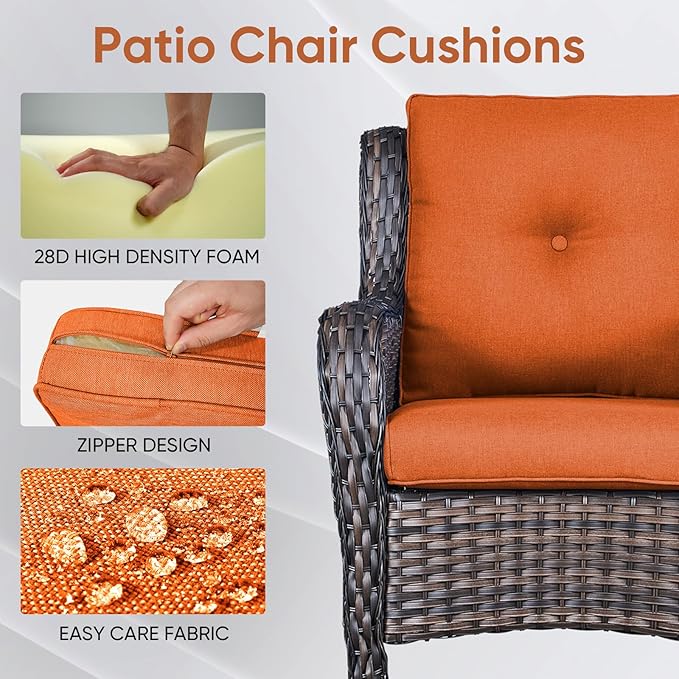 Outdoor Chair Cushions for Patio Furniture - 1 Pack Outside High Back Thick Water-Resistant Cushion 22x24 with Zipper Cover for Wicker Glider Rocking Chairs Loveseat Couch – Orange/Buckle