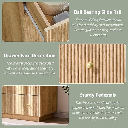 Fluted Dresser for Bedroom, 48" H 7 Drawer Dressers, Wood Tall Dresser Storage Organizer, Modern Bedroom Chest with Deep Storage for Closet Hallway, Entryway, Living Room Natural