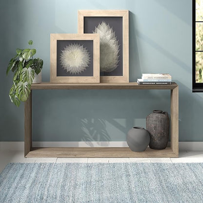 Henn&Hart 64'' Wooden Rectangular Console Table Entryway Table, Sofa Table with Wooden Shelf for Entryway, Living Room, Couch, Hallway, or Office, Antiqued Gray Oak