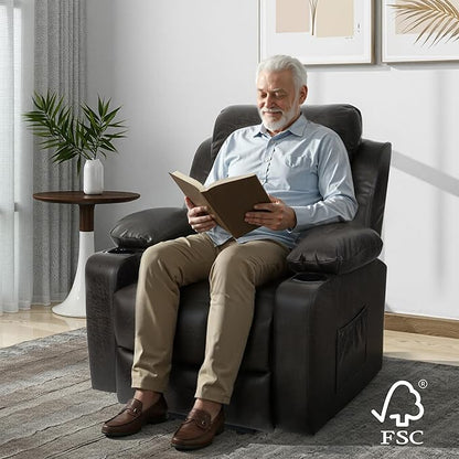 FLEXISPOT XL31-L Power Lift Recliner Chair for Elderly, Electric Lift Chair with Massage & Heat, PU Leather Reclining Sofa with Cup Holders, Side Pockets for Living Room Bedroom(Large Size, Charcoal)