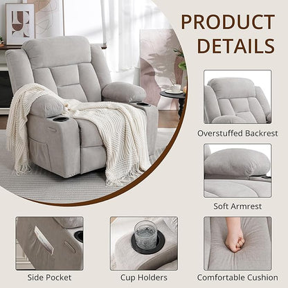 Dual Motor Power Lift Recliner for Elderly, Large Electric Lift Recliner with Massage and Heat, Cup Holders, Side Pocket, Fabric(Light Grey)