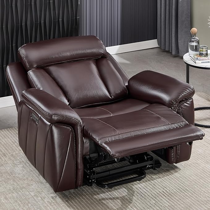 CANMOV 50" Wide Oversized Recliner, Faux Leather Power Lift Recliner Chair, Extra Large Lift Chair with Massage and Heat, Stand Up Recliner for Elderly Big and Tall, Brown