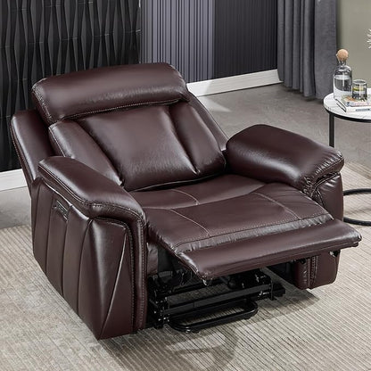 CANMOV 50" Wide Oversized Recliner, Faux Leather Power Lift Recliner Chair, Extra Large Lift Chair with Massage and Heat, Stand Up Recliner for Elderly Big and Tall, Brown
