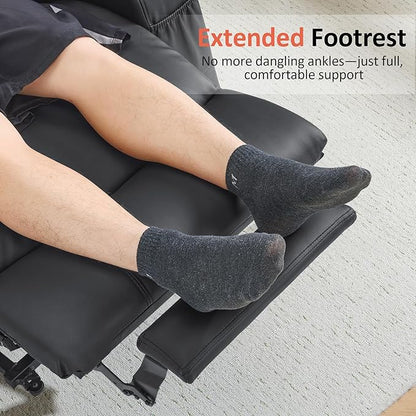 MCombo Power Lift Recliner Chair for Elderly, Lift Chair with Heat and Massage, FSC Certified, USB Ports, Cup Holders, Faux Leather 7040 (Black, Medium)