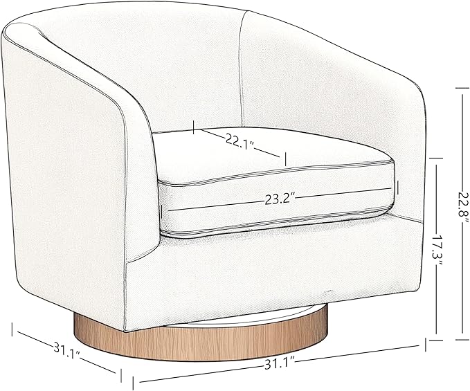 AEDI Genuine Leather Swivel Accent Chair with Solid Wood Base, Upholstered Barrel Armchair for Living Room, Modern Small Club Chair,Dark Blue