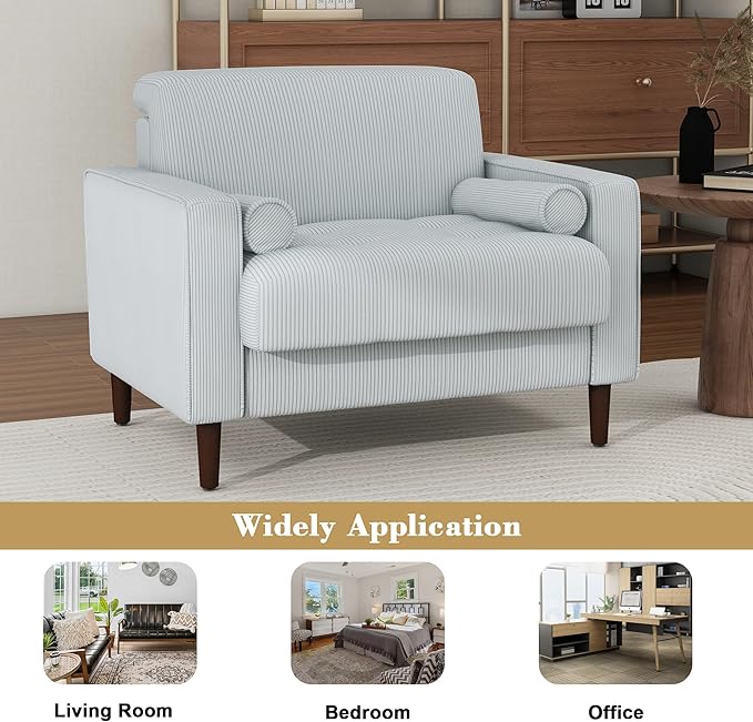 Oversized Accent Chair Set of 2, Corduroy Fabric Mid Century Modern Armchair with Large Seat for Living Room Bedroom Reading