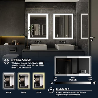 ISKM Framed LED Mirror for Bathroom 40"x32", Dimmable LED Bathroom Mirror with Lights, Anti-Fog, Front and Backlit Lighted Mirror 3-Colors, Shatterproof, Memory Function