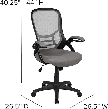 Flash Furniture Porter High-Back Swivel Office Chair with Adjustable Lumbar Support and Seat Height, Ergonomic Mesh Desk Chair with Flip-Up Armrests, Gray/Black