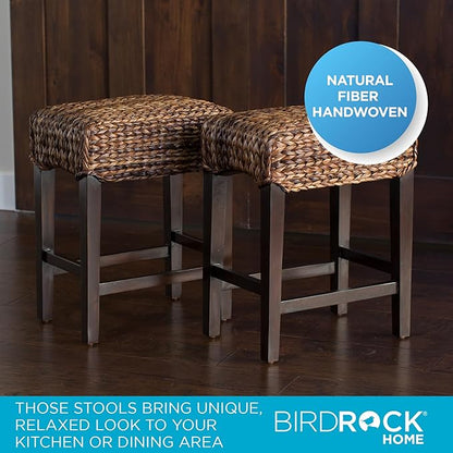Bird Rock Home Seagrass Backless Counter Stool | Set of 2 | Handwoven | Natural Fibers | Fully Assembled