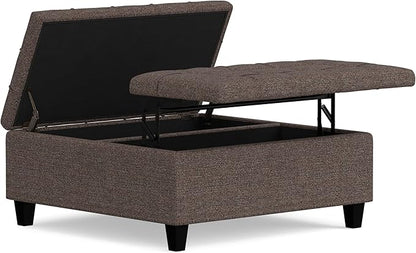 SIMPLIHOME Harrison 36 inch Wide Transitional Square Coffee Table Storage Ottoman in Mink Brown Tweed Look Fabric, Assembled, for the Living Room and Bedroom