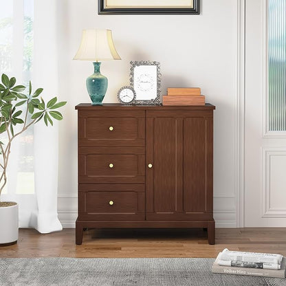 HLR Accent Cabinet with 3 Drawers and Door, Wooden Storage Cabinet with Shelves, Sideboard for Living Room, Entryway, Brown