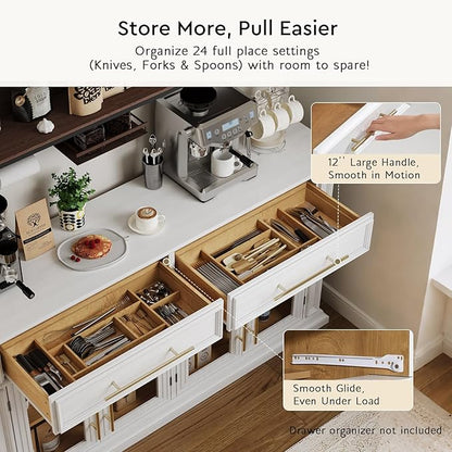 LGHM 63" Sideboard Buffet Cabinet with Storage, Modern Credenza with 4 Doors & Adjustable Shelves, Wood Coffee Bar Kitchen Cabinet with 2 Large Drawers for Living Room