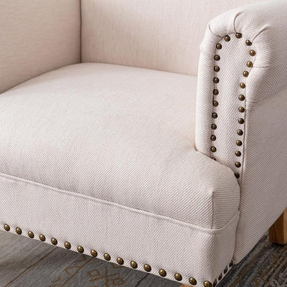 Modern Linen Accent Chairs Set of 2 Comfy Reading Chairs Upholstered Lounge Chair Single Sofa Couch for Bedroom/Living Room, Cream