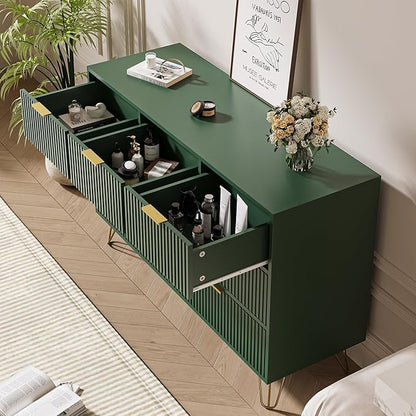 Green Dresser for Bedroom, 7 Drawer Dresser with Gold Pulls, Wide Chest of Drawers for Bedroom, Entryway, 47.2" L x 15.7" D x 31.4" H