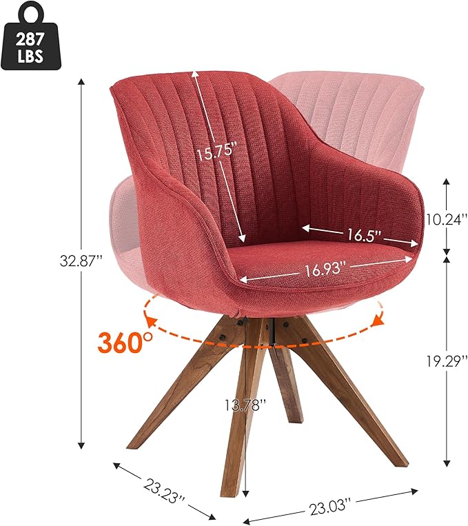 Zouron Mid Century Modern Accent Chair with Wooden Legs, Upholstered Swivel Chair No Wheels, Side Accent Armchair Vanity Chair for Small Space Home Office Living Room Bedroom, Red