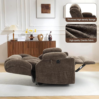 Dual Motor Lift Recliner Chair - Durable Heavy Duty Steel Mechanism Chenille Fabric High-Density Sponge, USB & Type-C Port Brown Standing Assistance Reclining Chair