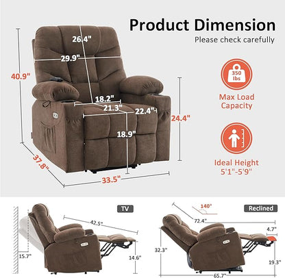 MCombo Power Lift Recliner Chair with Extended Footrest for Elderly People, Fabric 7287 (Brown, Medium)