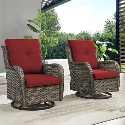 HUMMUH 5 Piece Outdoor Patio Furniture Set Wicker Conversation Bistro Set Swivel Rocking Chairs with Side Table and Ottomans for Backyard, Porch, Balcony