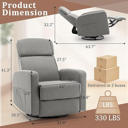 Power Swivel Recliner Chairs for Adults, Electric Glider Rocking Chair Nursery, Glider Recliner Nursery Chair with Classified Side Pocket, Nursery Rocking Chairs with USB and Type-C Ports