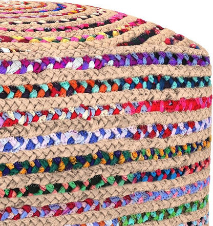 SIMPLIHOME Margo Square Pouf - 20 inch Wide Handwoven Jute and Cotton Chindi Braided Ottoman in Multi-Color, Boho-Style Footstool or Extra Seating for Living Room with Polystyrene Beads, Assembled