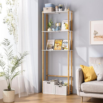 AmazerBath Bamboo Over The Toilet Storage Shelf, Bathroom Storage Organizer Rack, 3-Tier Bathroom Shelves Space Saver, White and Natural Color