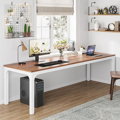 Tribesigns 78.7 Inches Extra Long Computer Desk 2 Person Desk, Double Long Desk, Workstaion for Home Office (Walnut+White)