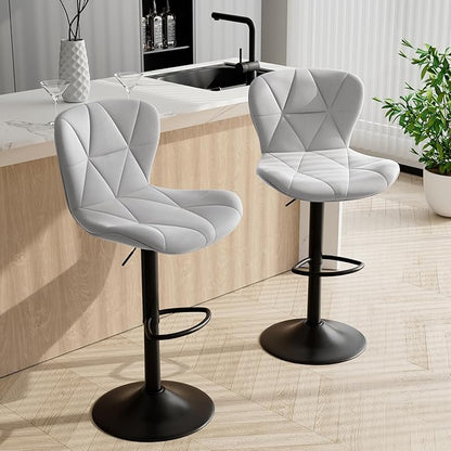 Bar Stools Set of 6,Adjustable Swivel Barstools, Faux Leather Bar Chairs,Upholstered Counter Height with High Backrest for Kitchen Island, Light Grey