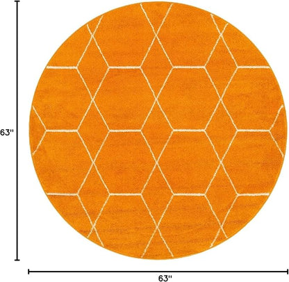 Unique Loom Trellis Frieze Collection Area Rug - Geometric (5' 1" Round, Orange/ Ivory)