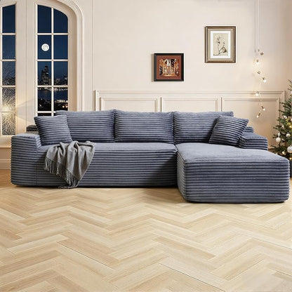 95 Inch Cloud Sectional Couch,Modular Sectional Sofa with Deep Seat,Modern Corduroy Boneless Couches with L-Shape Chaise for Living Room Bedroom,No Assembly Required (Grey, Right Facing Chaise)