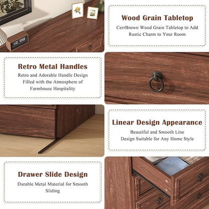 8 Drawer Dresser for Bedroom, Large Dressers Mid Century Modern Cherry Wood Chest of Drawers,Storage Organizer Furniture, Hallway, Entryway, Closet, Cherry Wood