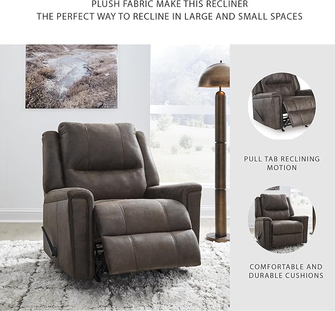 Signature Design by Ashley Skymaker Modern Faux Leather Manual Rocker Recliner with Track Arms, Dark Brown