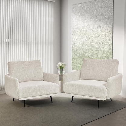 Oversized Accent Chair for Living Room Chairs Reading Arm Chair Comfy Modern Single Sofa Side Chairs with Metal Legs & Soft Cushion for Bedroom, Waiting Room (Chenille Beige Grey, Set of 2)