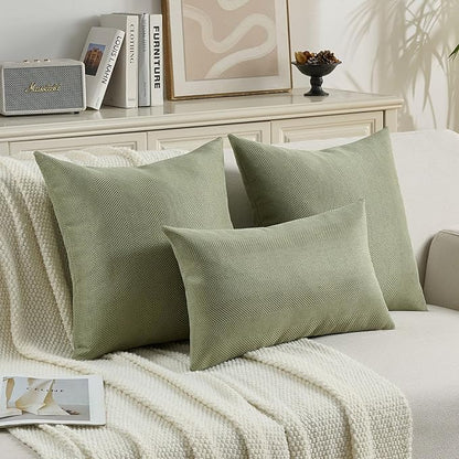 FUTEI Sage Green Chenille Throw Pillow Covers 16x16 Inch Set of 2,Soft Wide Chevron Textured Cushion Case,Farmhouse Home Decor for Couch Bed Living Room