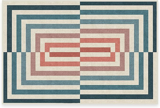 RUGGABLE x Jonathan Adler Washable Modern Area Rug – Op Art Teal 2x3, Stain-Resistant, Non-Slip – Small Machine Washable Rugs for Living Room, Bedroom, Hallway, Entryway & Bathroom–with Standard Pad