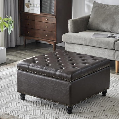 Square Storage Ottoman Bench Ottoman Coffee Table Bench Oversized Coffee Table Ottoman Bench with Storage for Living Room, Brown