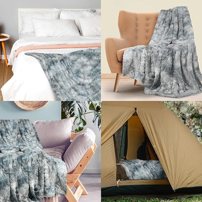 Everlasting Comfort Soft & Comfortable Arctic Blue Faux Fur Throw Blanket for Couch - (50"x65") Minky & Fluffy Fall Blankets & Throws, Plush Fuzzy Cover for Bed, Sofa & Living Room - Cozy Home Decor