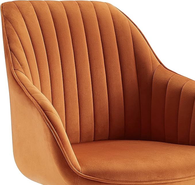 Zouron Mid Century Modern Swivel Accent Chair with Gold Metal Legs, Upholstered Swivel Chair No Wheels, Side Accent Arm Chair Vanity Chair for Small Space Home Office Living Room Bedroom, Cinnamon