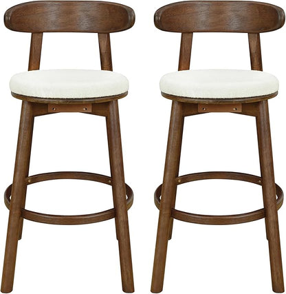 Christopher Knight Home Soley Modern Counter Height Bar Stools Set of 2, Boucle Fabric Round Stool Chair for Kitchen Island, Upholstered Counter Stool with Footrest and Backrest, Walnut+Beige
