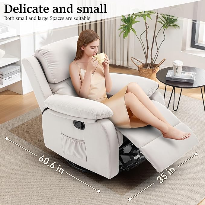 Recliner Chair, 360 Swivel Rocker Chair for Adults, Small Rocking Recliner Chair for Small Spaces