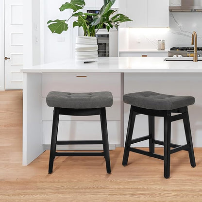 Counter Height Bar Stools Set of 4 for Kitchen Counter Farmhouse Modern Barstools with Faux Leather Upholstered Backless Seat and Solid Wood Legs 24 inch Bar Chairs, Grey + Black