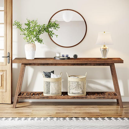 Tribesigns Farmhouse Console Entryway Table: 70.9 Inches All Wood Console Table for Entrance, 2 Tiers Narrow Long Behind Couch Sofa Table, Foyer Entry Table for Hallway, Living Room, Brown