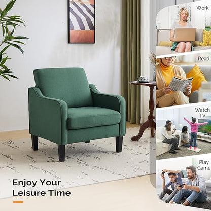 VINGLI Accent Chair for Living Room Chairs Dark Green Reading Chair for Bedroom Scooped Arm Chair Mid Century Modern Accent Chairs Upholstered Comfy Chair for Apartment, Waiting Room