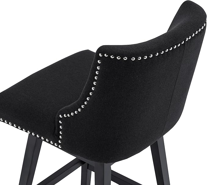 Bar Stools Set of 2, 26 Inch Upholstered Barstools with 13.8" High Back and Footrest, Swivel Counter Height Barstools for Kitchen Island Home Bar Performance Fabric Black