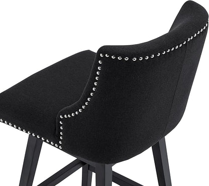 Bar Stool, 26 Inch Upholstered Barstools with 13.8" High Back and Footrest, Swivel Counter Height Barstools for Kitchen Island Home Bar Performance Fabric Black