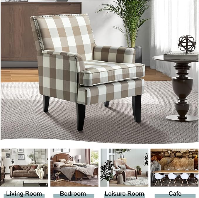 HULALA HOME Modern Accent Chair with Arms and Wooden Legs, Mid Century Accent Chair Armchair High Back Rest, Padded Armrest and Comfortable Cushioned Seat for Living Room (Buffalo Beige)