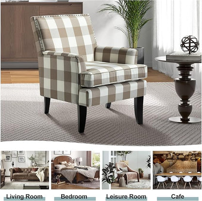 HULALA HOME Modern Accent Chair with Arms and Wooden Legs, Mid Century Accent Chair Armchair High Back Rest, Padded Armrest and Comfortable Cushioned Seat for Living Room (Buffalo Beige)