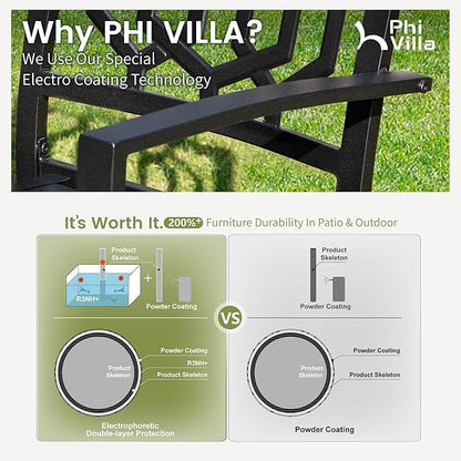 PHI VILLA Set of 2 Stackable Wrought Iron Patio Dining Chairs, Portable Black Outdoor Bistro Deck Metal Chairs, Support 300 lbs, Ideal for Garden, Backyard, Lawn